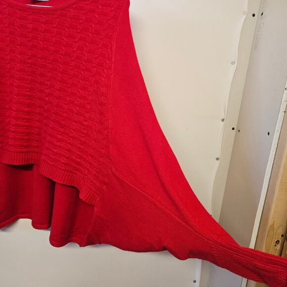 News Lady Red Wool Blend Sweater Size M Dolman Sleeves Drapey Lagenlook HiLow - Picture 4 of 8